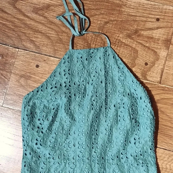 3/$25 NEW Gap cotton eyelet halter dress side zip elastic back green size 2 - Picture 3 of 14